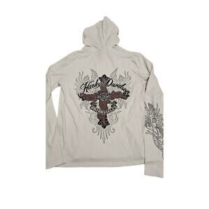 White Double sided Bling‎ Y2K Harley Davidson thermal long sleeve pullover